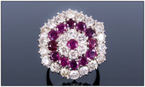 Ladies Impressive 18ct White Gold Set Large Ruby and Diamond Cluster Ring. Flower head Setting.