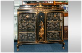 An Edwardian Chinoisserie Lacquered Bow Fronted Display Cabinet In The Chinese Chippendale Style,