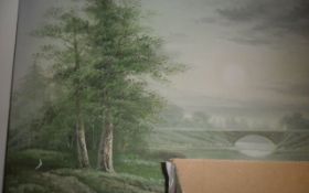 Painting Of Bridge Over River on canvas