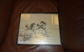 Japanese Print Of Two Wild Horses