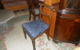 Dark Wooden Blue Cushioned Dining Room Chair