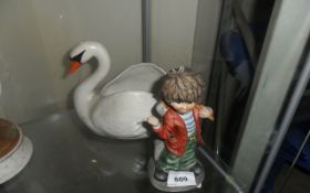 Swan Plant Pot Holder & Boy Hitch Hiker Statue