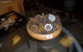 Wooden Bowl With Fir Cones