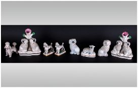 Staffordshire 19th Century Collection of Poodle Figures ( 7 ) In Total. c.1860's + One Other Lamb
