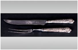 Elizabeth II Silver Handle Carving Set hallmark Sheffield 1965. maker E.Viner. Kings Pattern, As new