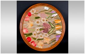 Edwardian Oval Framed Embroidery Of Flowers In Walnut Frmae