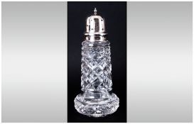 George V - Elegant Silver Topped Cut Glass Sugar Sifter. Hallmark Sheffield 1933. Makers Mark E.