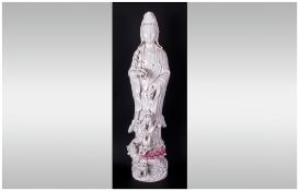 Chinese Porcelain Figure of Kwan Yin, Finely Potted and Glazed with a Dragon Rampant. Height 26