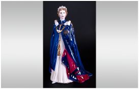 Royal Worcester Ltd and Numbered Edition Hand Painted Porcelain Figure ' Queen Elizabeth II ' Golden