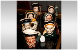 Seven Royal Doulton Character Jugs, Comprising Henry VIII D6647 1975, Catherine Parr D6751 1980,