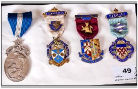 A Collection of Masonic Silver Gilt and Enamel Medals ( 4 ) In Total. Hallmarks for 1930's.