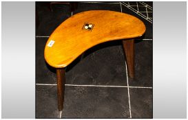 Colonial Kidney Shaped Sidetable In Teak the top inlaid with a square design in ebony & ivory.