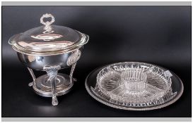 Silver Plated Hors D'oeuvres Dish & Plated Warming Dish With Stand.