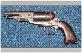 19thC Remington Revolver, Steel Octagonal Barrel, Trigger, Guard & Hammer With Wooden Stock 9½