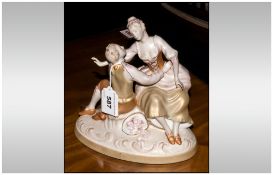 Royal Dux Figural Group, Depicting A Serenading Couple, Printed And Pink Triangle Mark To Base.