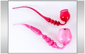 Large Cranberry Glass Studio Pipe Approximately 21 Inches Long And A Pink Nailsea Overlaid Studio