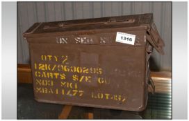 Metal Ammunition Hinged Box With A Small Lot Of Gun Shells