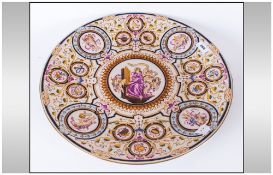 Large Decorative Porcelain Charger, with centre painted with a muse and cherubs & musical cherubs to