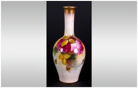 Royal Worcester Hand Painted Bud Vase ' Roses ' Signed Ethel Spilsbury, Date 1929. 5 Inches High.