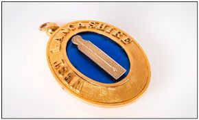 Blackpool Sincerity Lodge West Lancashire Masonic Fine 9ct Gold and Enamel Oval Badge / Medal.