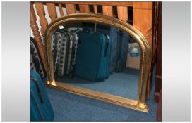 Shaped Domed Top Giltwood Overmantle with a beaded frieze supported by an under shelf. 31'' in