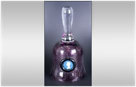 Wedgwood - Royal Silver Jubilee Amethyst Glass Cameo Bell. 6 Inches High, Complete with Box and