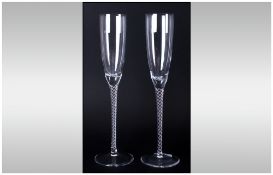 Stuart Crystal Pair of Millennium Air twist Toasting Champagne Flutes. Made Only In The Year 2000.