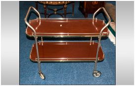 1950's Polished Alloy Tea Trolley, with Two Formica Type Shelves, with Metal Gallery's Shaped