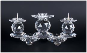Swarovski Elegantly Designed Fine Cut Crystal 3 Branch Pin Candlestick. Designed and Issued 1976-