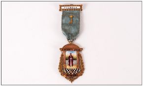 Blackpool Masonic Sincerity Lodge 9ct Gold and Enamel Founder Medal / Badge. No.4175. Hallmark