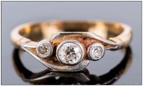 Edward VII 18ct Gold & Platinum 3 Stone Diamond Ring, pavee set. Fully marked.