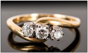 18ct Gold Set 3 Stone Diamond Ring. The Diamond of Good Colour. Est Diamond Weight 60 pts. Fully