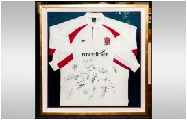 World Rugby Cup Signed England Shirt. Mounted in glazed frame.