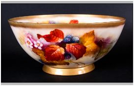 Royal Worcester Kitty Blake Hand Painted Impressive Large Footed Bowl - Fallen Fruits ' Blackberries