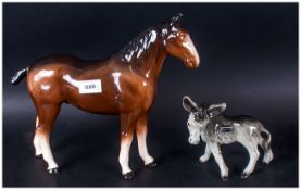 Coopercraft Figure Of A Brown Tan Coloured Horse standing with a small donkey figure in grey