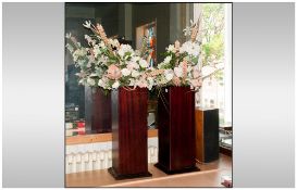 Pair of 'Mahogany' Modern Floor Standing Flower Displays. 36 inches high, of square form. Together