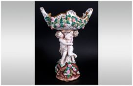 Dresden - Late 19th Century Figural Cherubs Centre Piece Bowl. c.1890's. Stands 11 Inches High.