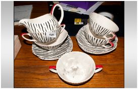 Fourteen Pieces Of Midwinter Zambesi Pattern Including 4 Soup Cups & Stands, Sugar Bowl, 4 Fruit