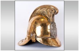 Late 19th /Early 20thC Fireman's Brass Helmet with Part chin scales and liner