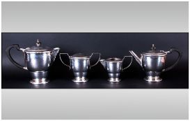 Arts and Crafts Style Top Quality Planished Silver 4 Piece Tea & Coffee Service. Hallmark Birmingham