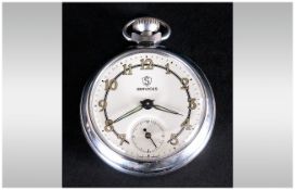Ingersoll Triumph - Vintage Chrome Cased Open Faced Pocket Watch. Black Chapter Ring, Sweeping