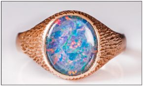 9ct Gold - Single Stone Opal Set Dress Ring. Fully Hallmarked. 6.1 grams.