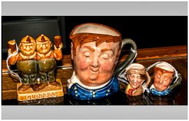 Three Royal Doulton Character Jugs Comprising Small And Tiny Fat Boy And Tiny Arry, Together With
