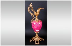 Ormolu Mounted Pottery Decorated Vase, the body decorated in pink with a central panel depicting