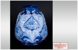 James Macintyre & Co Impressive Florian Ware - Blue on Blue Vase ' Poppy ' Design. c.1900. Reg Num.