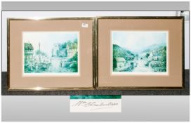 William Chamberlain Pair of Pencil Signed Prints of Village Scenes. Framed and Glazed. Size 23 X