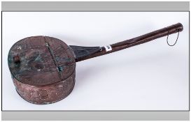 Unusual Embossed Copper Warming Pan with fish decorations to the lid. Typical of the Newlyn School
