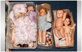 Three Boxes Containing A Quantity Of Mid To Late 20thC Mixed Dolls