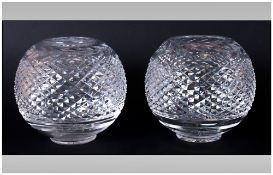 A Fine Pair of Cut Crystal Globual Shaped Bowls ' Pineapple ' Pattern. Each Bowl 6 Inches High.