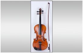 Late 19th Century Violin In Hard Case with bow. Probably German Of Light Coloured Varnish, 23'' in